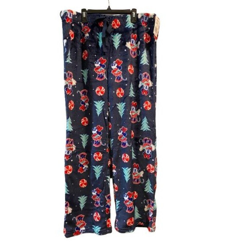Women's Large Pajama Pants Disney Fleece Minnie Mouse Christmas w/ drawstring